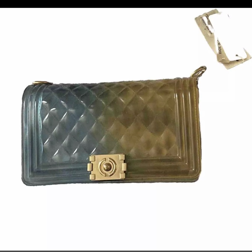 Rainbow Classic Flap Handbag Ombre Neon Chain Strap Quilted PVC Purse Bag EUC